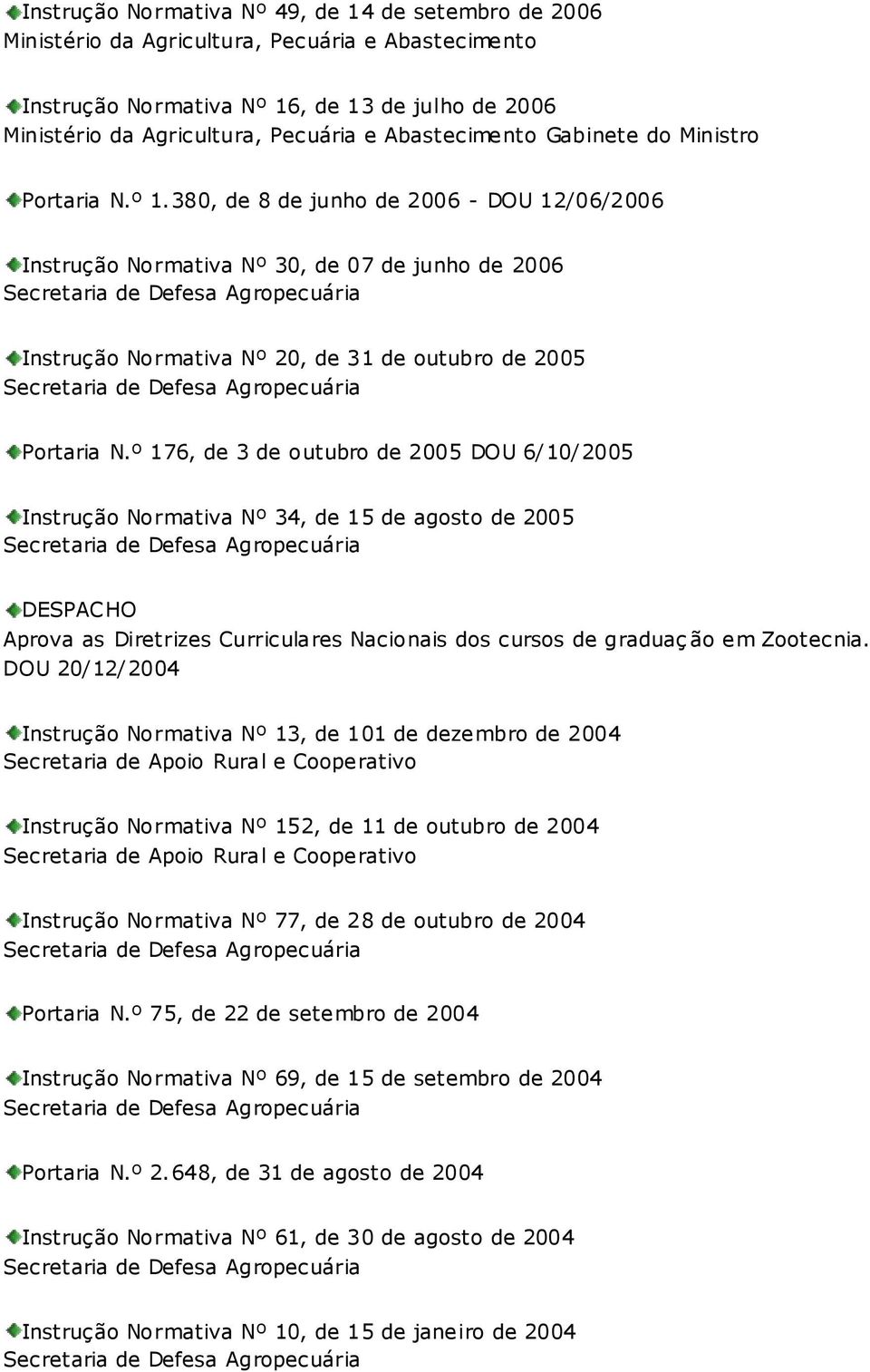 380, de 8 de junho de 2006 - DOU 12/06/2006 Instrução Normativa Nº 30, de 07 de junho de 2006 Instrução Normativa Nº 20, de 31 de outubro de 2005 Portaria N.