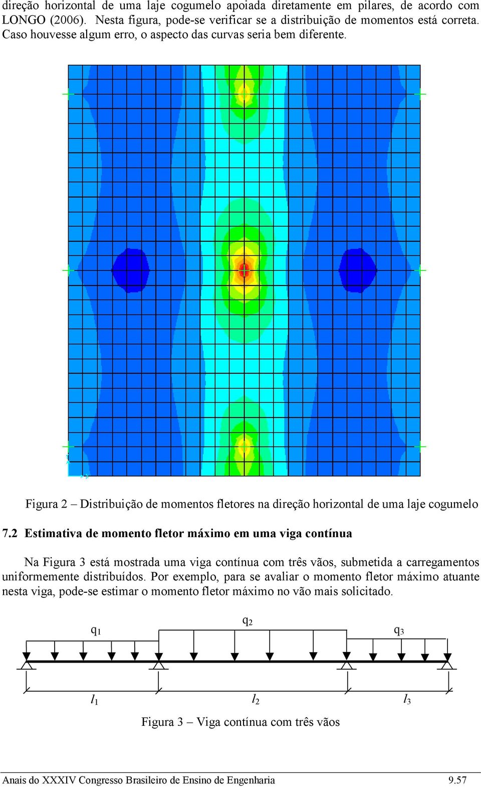 Estimativa de momento fletor máximo em uma viga contínua Na Figura 3 está mostrada uma viga contínua com três vãos, submetida a carregamentos uniformemente distribuídos.