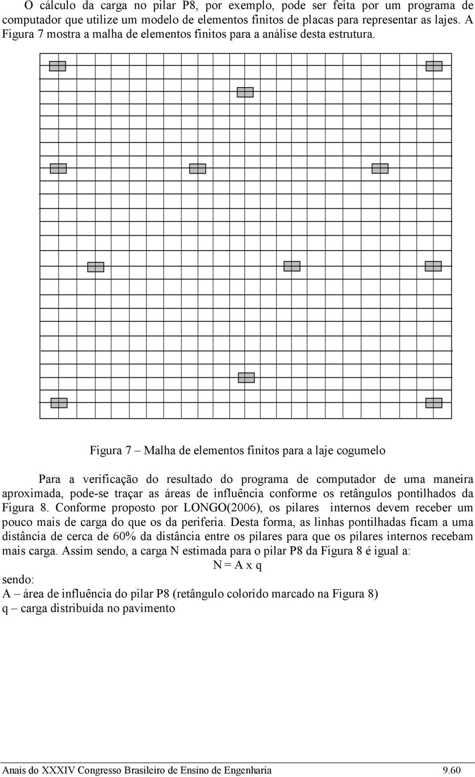 Figura 7 Malha de elementos finitos para a laje cogumelo Para a verificação do resultado do programa de computador de uma maneira aproximada, pode-se traçar as áreas de influência conforme os