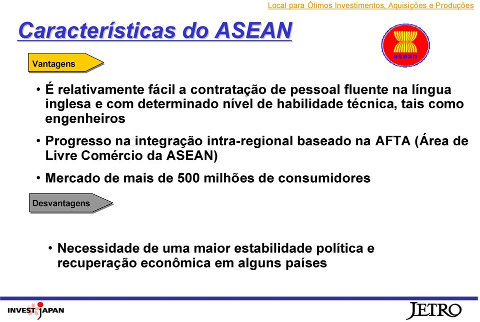 Progresso na integração intra-regional baseado na AFTA (Área de Livre Comércio da ASEAN) Mercado de mais de 500