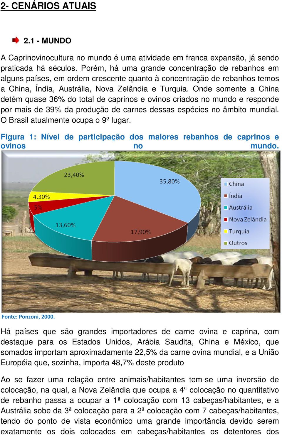 Onde somente a China detém quase 36% do total de caprinos e ovinos criados no mundo e responde por mais de 39% da produção de carnes dessas espécies no âmbito mundial.