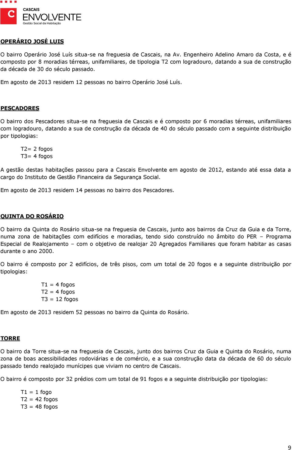 Em agosto de 2013 residem 12 pessoas no bairro Operário José Luís.