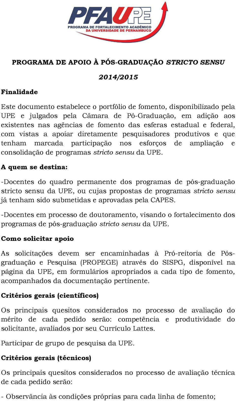 de programas stricto sensu da UPE.