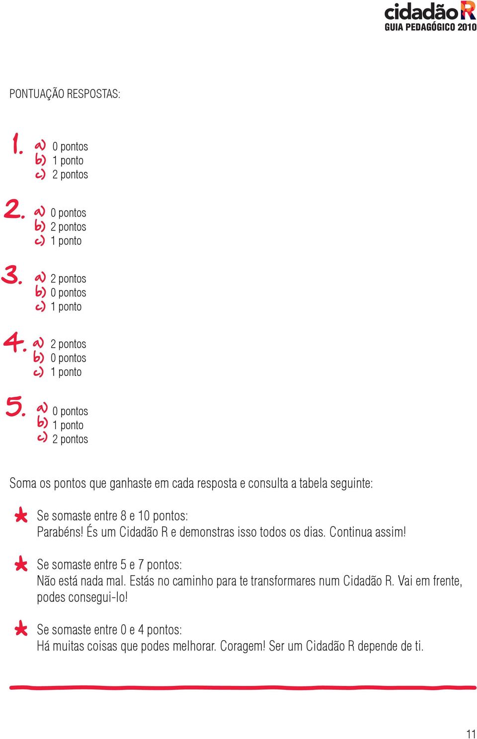 És um Cidadão R e demonstras isso todos os dias. Continua assim! Se somaste entre 5 e 7 pontos: Não está nada mal.