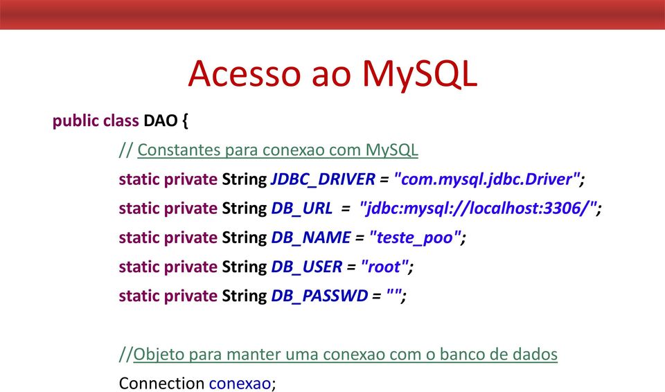 driver"; static private String DB_URL = "jdbc:mysql://localhost:3306/"; static private String