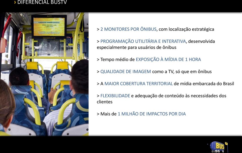 HORA > QUALIDADE DE IMAGEM como a TV, só que em ônibus > A MAIOR COBERTURA TERRITORIAL de mídia embarcada