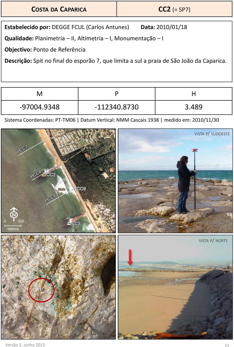 esporão 7, que limita a sul a praia de São João da Caparica. M P H -97004.9348-112340.8730 3.