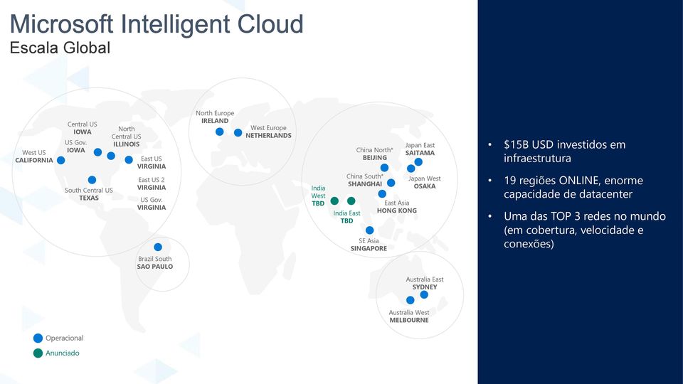 VIRGINIA Brazil South SAO PAULO North Europe IRELAND West Europe NETHERLANDS India West TBD China North* BEIJING China South* SHANGHAI India East TBD SE