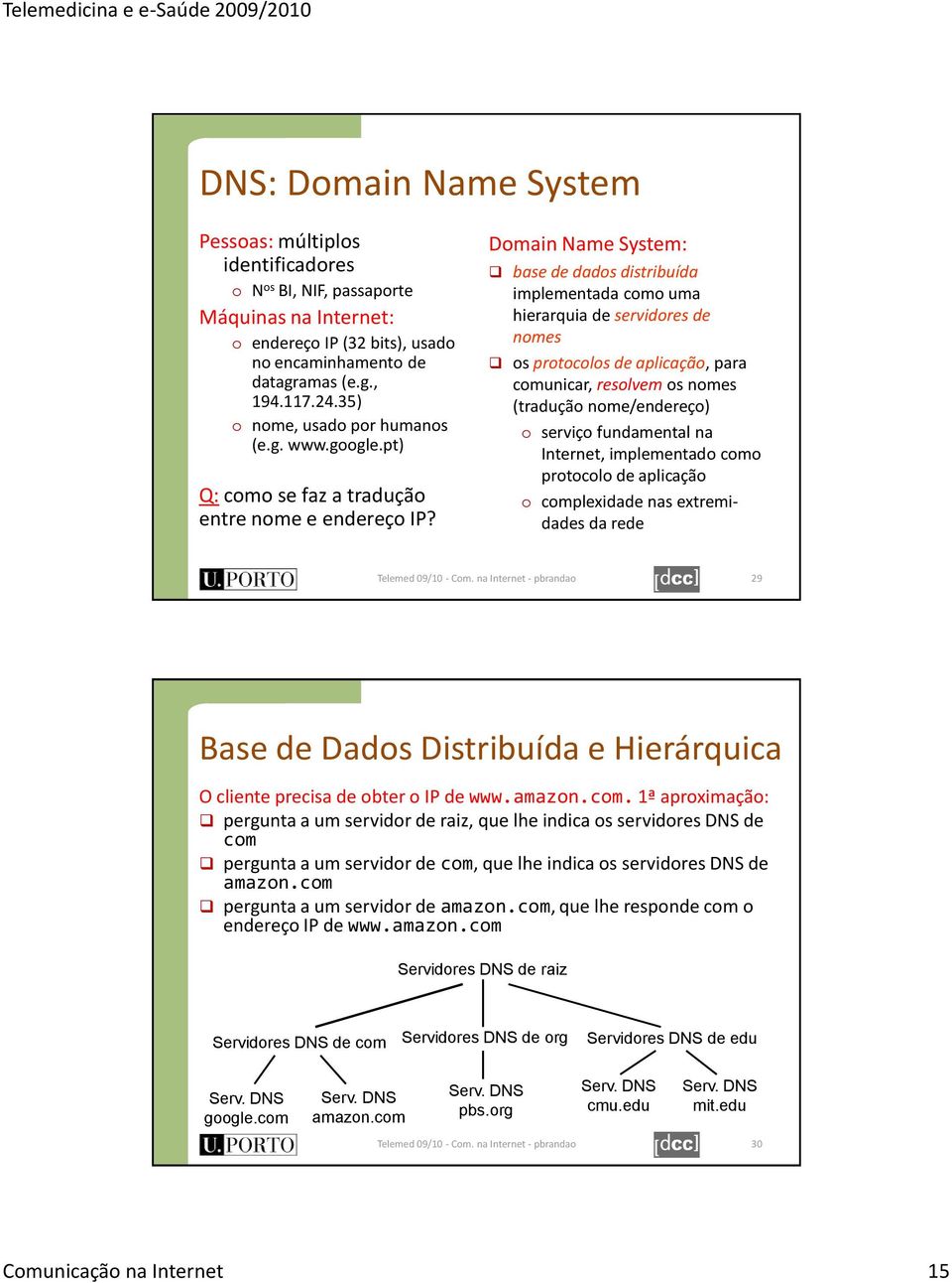 Domain Name System: base de dados distribuída implementada como uma hierarquia de servidores de nomes os protocolos de aplicação, para comunicar, resolvem os nomes (tradução nome/endereço) o serviço