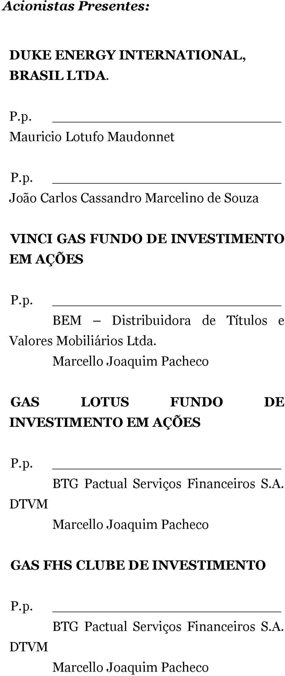 João Carlos Cassandro Marcelino de Souza VINCI GAS FUNDO DE INVESTIMENTO EM AÇÕES P.p.