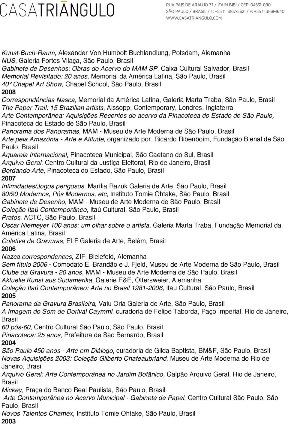 Paper Trail: 15 Brazilian artists, Alssopp, Contemporary, Londres, Inglaterra Arte Contemporânea: Aquisições Recentes do acervo da Pinacoteca do Estado de São Paulo, Pinacoteca do Estado de São