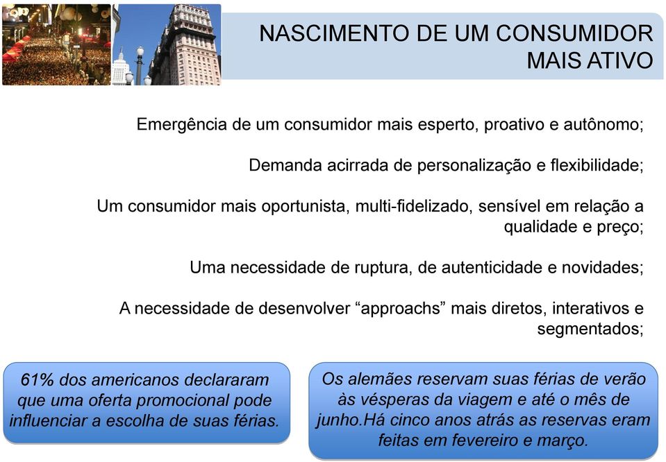 necessidade de desenvolver approachs mais diretos, interativos e segmentados; 61% dos americanos declararam que uma oferta promocional pode influenciar a