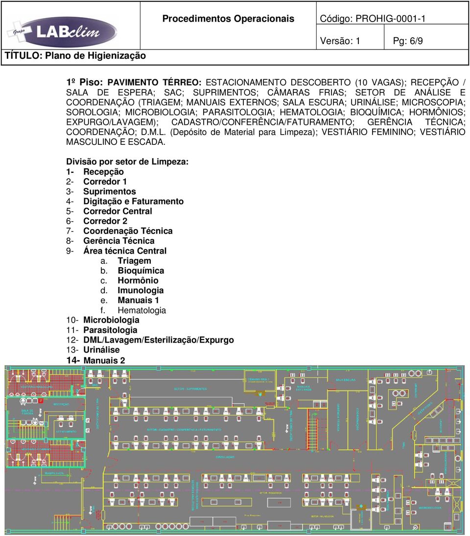 COORDENAÇÃO; D.M.L. (Depósito de Material para Limpeza); VESTIÁRIO FEMININO; VESTIÁRIO MASCULINO E ESCADA.