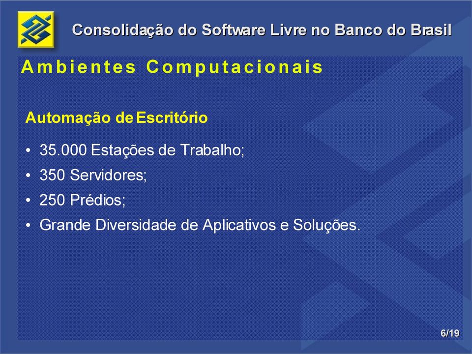 000 Estações de Trabalho; 350 Servidores;