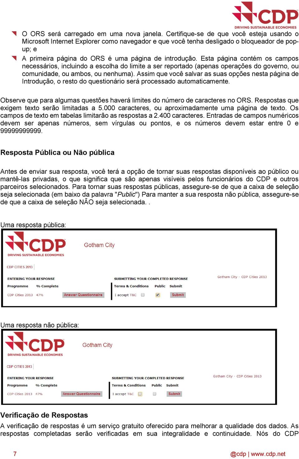 Esta página contém os campos necessários, incluindo a escolha do limite a ser reportado (apenas operações do governo, ou comunidade, ou ambos, ou nenhuma).