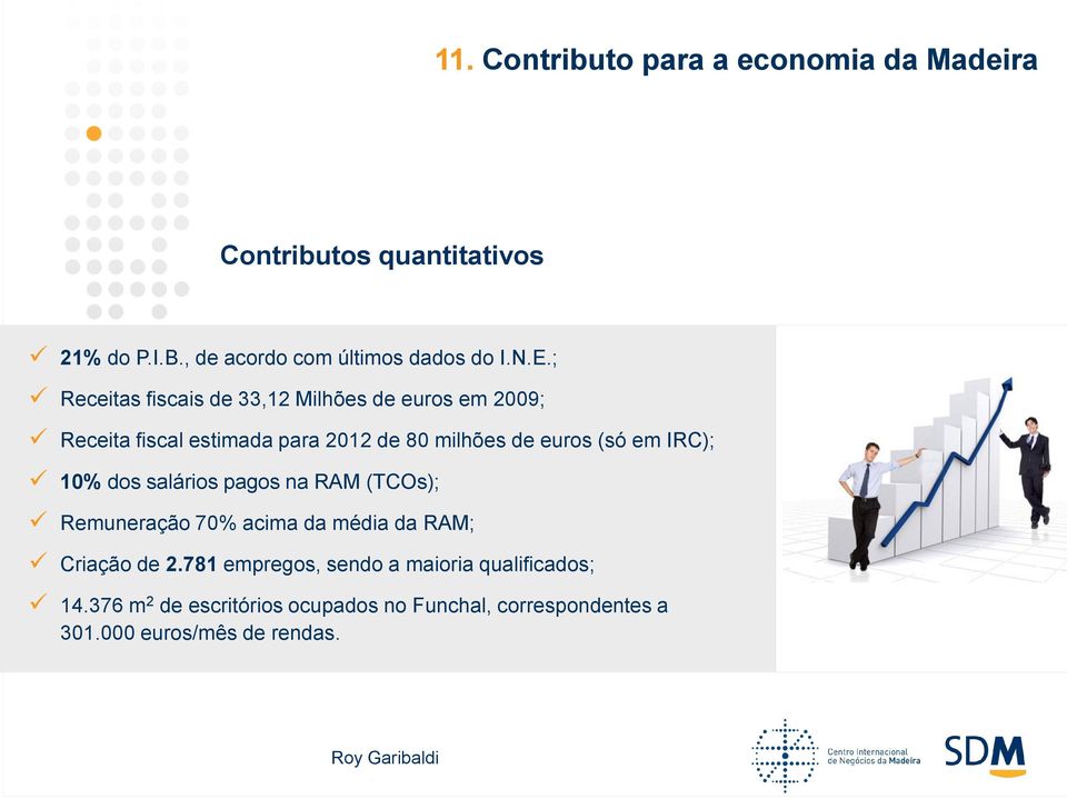 em IRC); 10% dos salários pagos na RAM (TCOs); Remuneração 70% acima da média da RAM; Criação de 2.