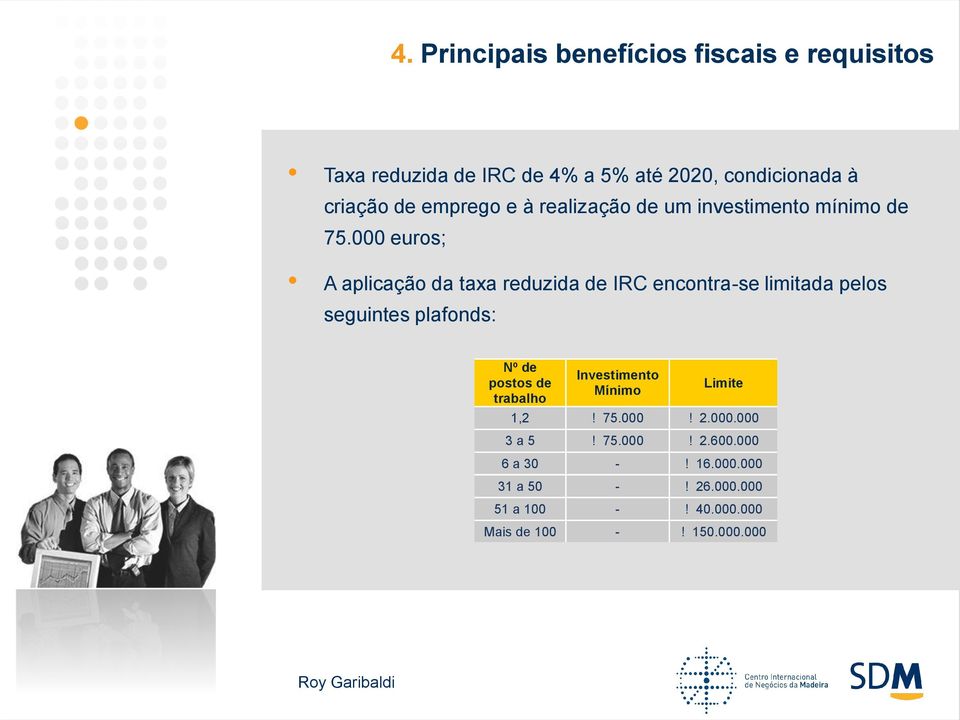 000 euros; A aplicação da taxa reduzida de IRC encontra-se limitada pelos seguintes plafonds:!