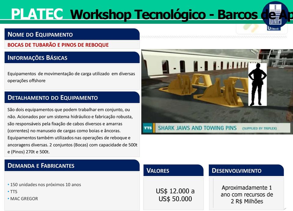 Acionados por um sistema hidráulico e fabricação robusta, são responsáveis pela fixação de cabos diversos e amarras (correntes) no manuseio de cargas como boias e âncoras.