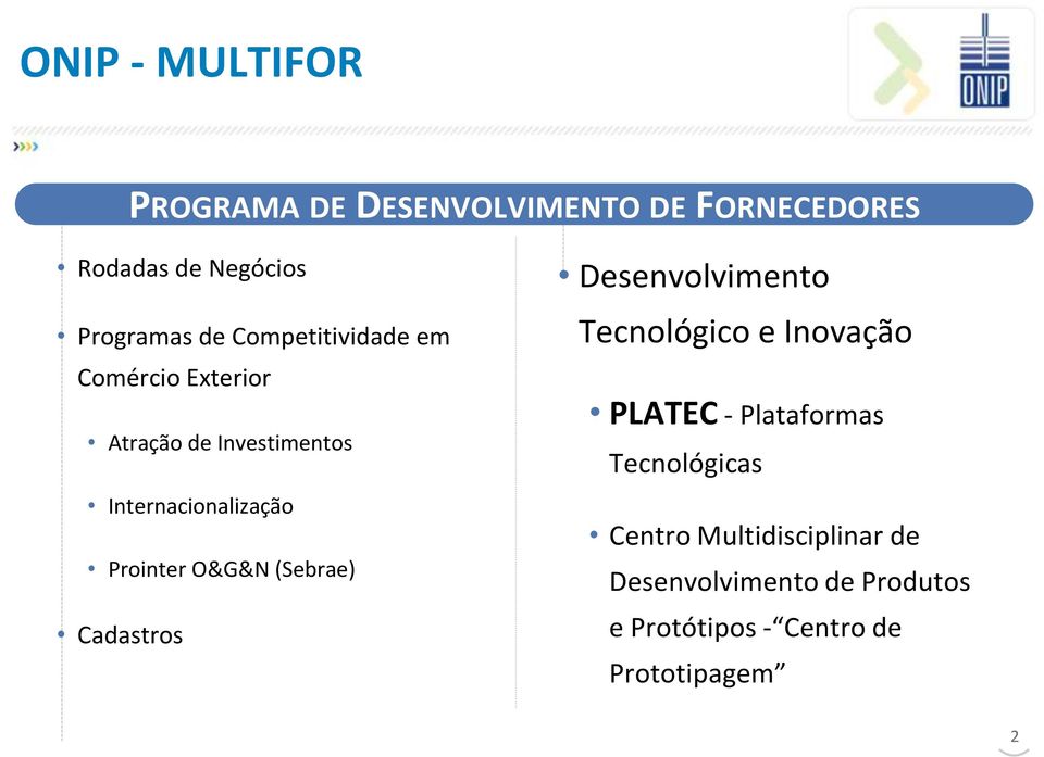 O&G&N (Sebrae) Cadastros Desenvolvimento Tecnológico e Inovação PLATEC - Plataformas
