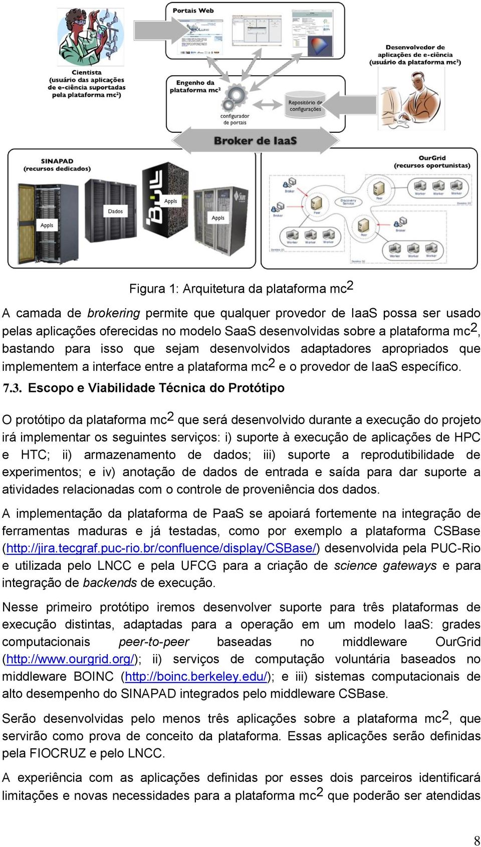 Escopo e Viabilidade Técnica do Protótipo O protótipo da plataforma mc 2 que será desenvolvido durante a execução do projeto irá implementar os seguintes serviços: i) suporte à execução de aplicações