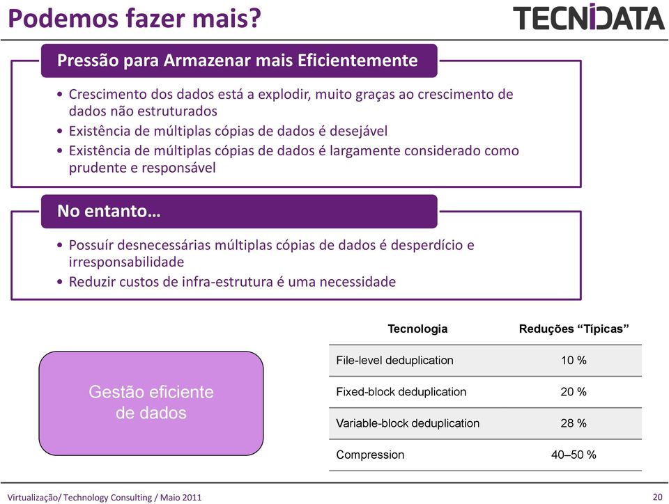 múltiplas cópias de dados é desejável Existência de múltiplas cópias de dados é largamente considerado como prudente e responsável No entanto Possuír