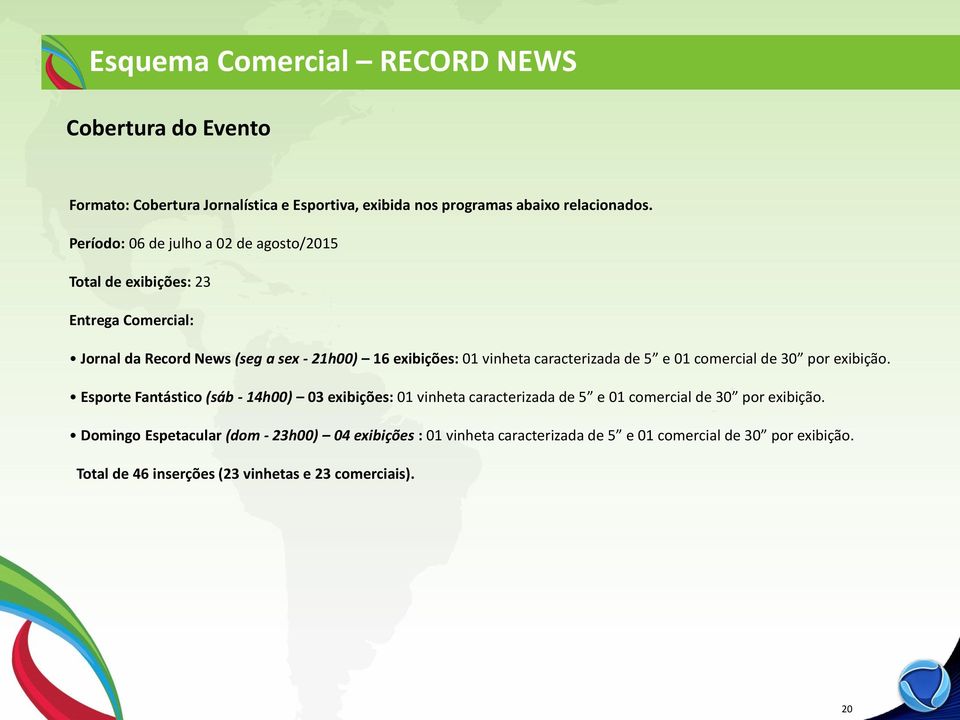 caracterizada de 5 e 01 comercial de 30 por exibição.