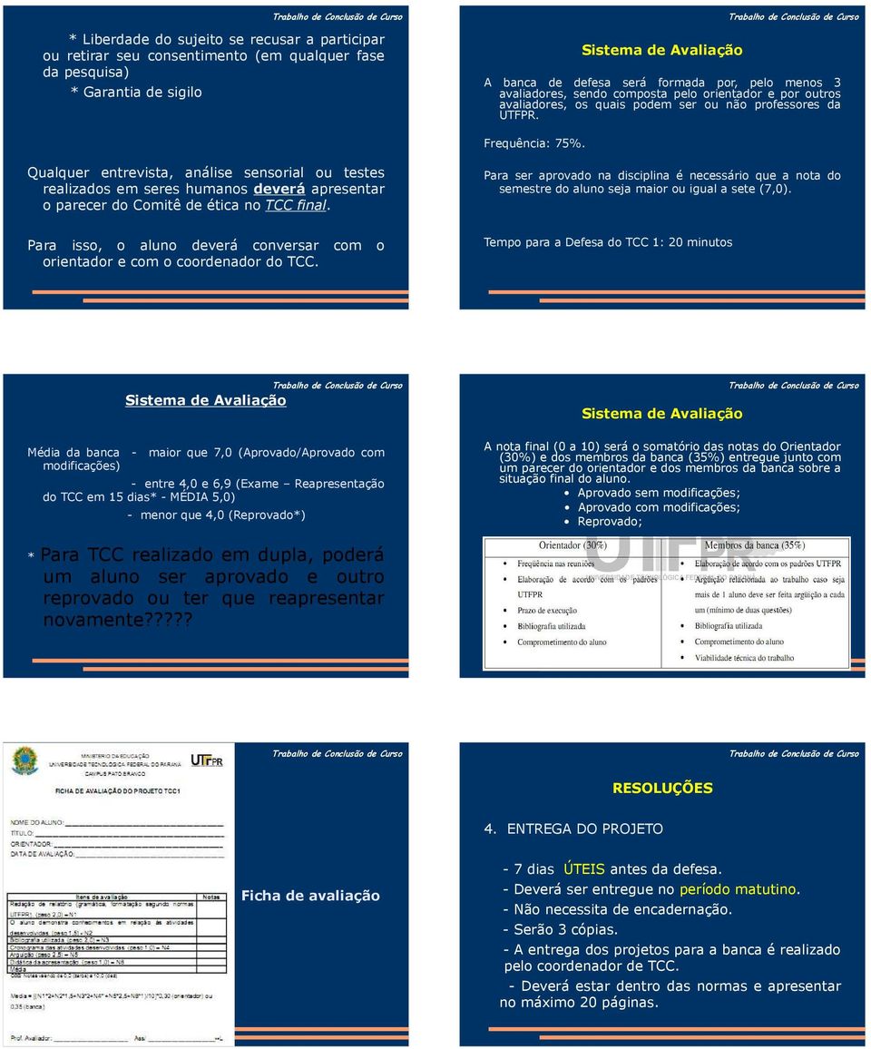 Qualquer entrevista, análise sensorial ou testes realizados em seres humanos deverá apresentar o parecer do Comitê de ética no TCC final.