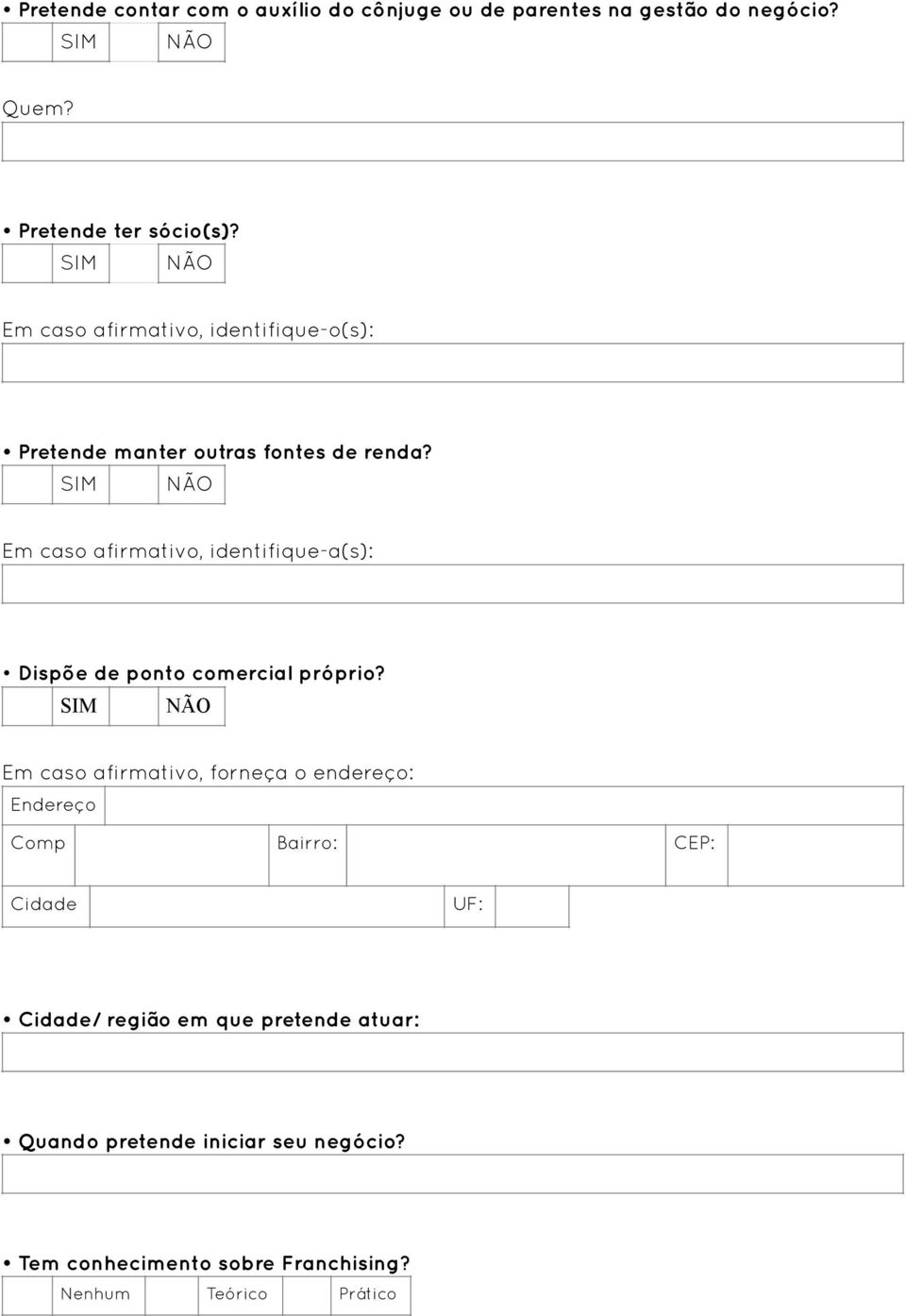 SIM NÃO Em caso afirmativo, identifique-a(s): Dispõe de ponto comercial próprio?