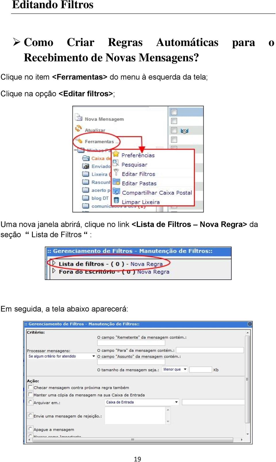 Clique no item <Ferramentas> do menu à esquerda da tela; Clique na opção