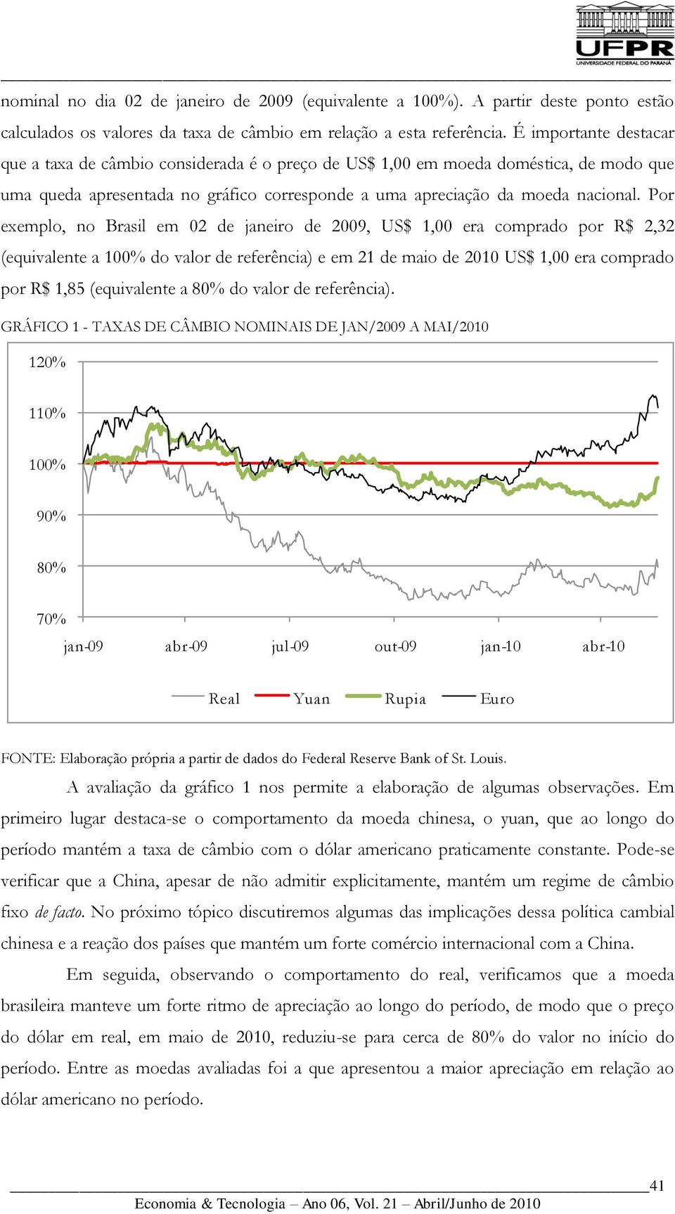 Por exemplo, no Brasil em 02 de janeiro de 2009, US$ 1,00 era comprado por R$ 2,32 (equivalente a 100% do valor de referência) e em 21 de maio de 2010 US$ 1,00 era comprado por R$ 1,85 (equivalente a