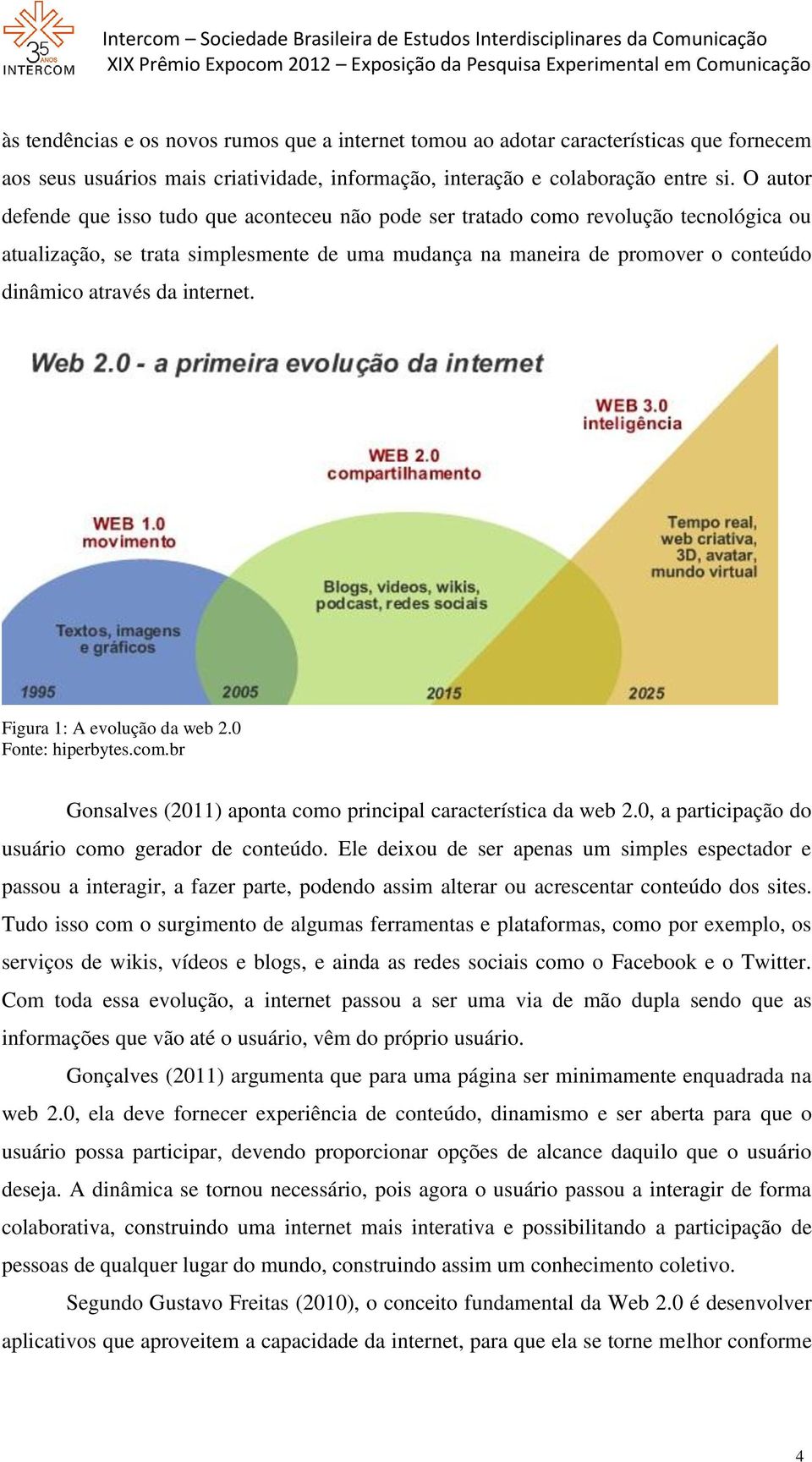 internet. Figura 1: A evolução da web 2.0 Fonte: hiperbytes.com.br Gonsalves (2011) aponta como principal característica da web 2.0, a participação do usuário como gerador de conteúdo.