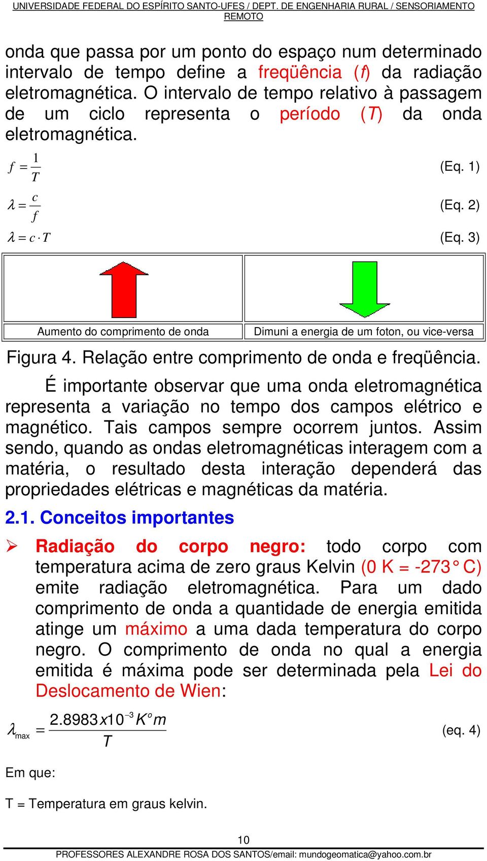 3) Aumento do comprimento de onda Dimuni a energia de um foton, ou vice-versa Figura 4. Relação entre comprimento de onda e freqüência.