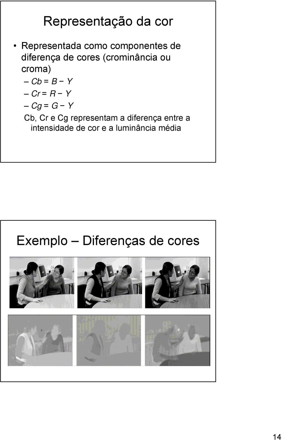 Cg = G Y Cb, Cr e Cg representam a diferença entre a