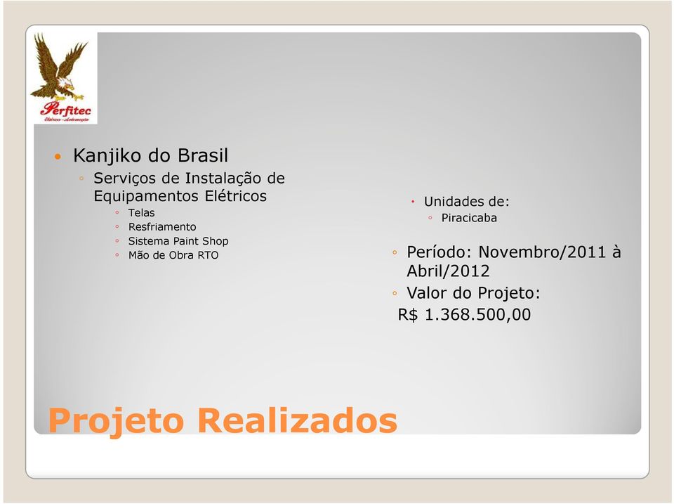 Obra RTO Unidades de: Piracicaba Período: Novembro/2011 à