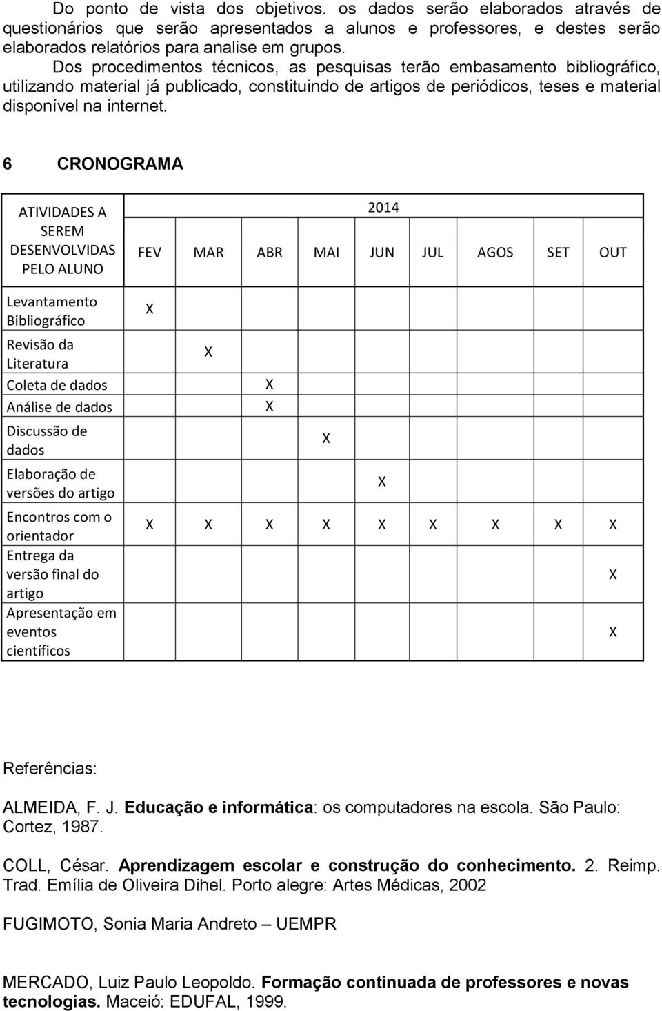 6 CRONOGRAMA ATIVIDADES A SEREM DESENVOLVIDAS PELO ALUNO Levantamento Bibliográfico Revisão da Literatura Coleta de dados Análise de dados Discussão de dados Elaboração de versões do artigo Encontros