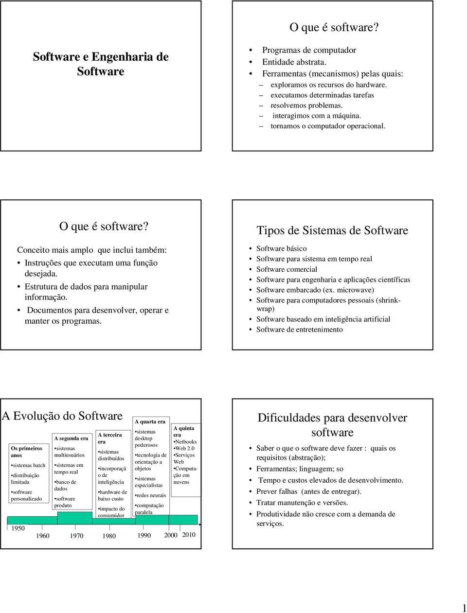 Conceito mais amplo que inclui também: Instruções que executam uma função desejada. Estrutura de dados para manipular informação. Documentos para desenvolver, operar e manter os programas.