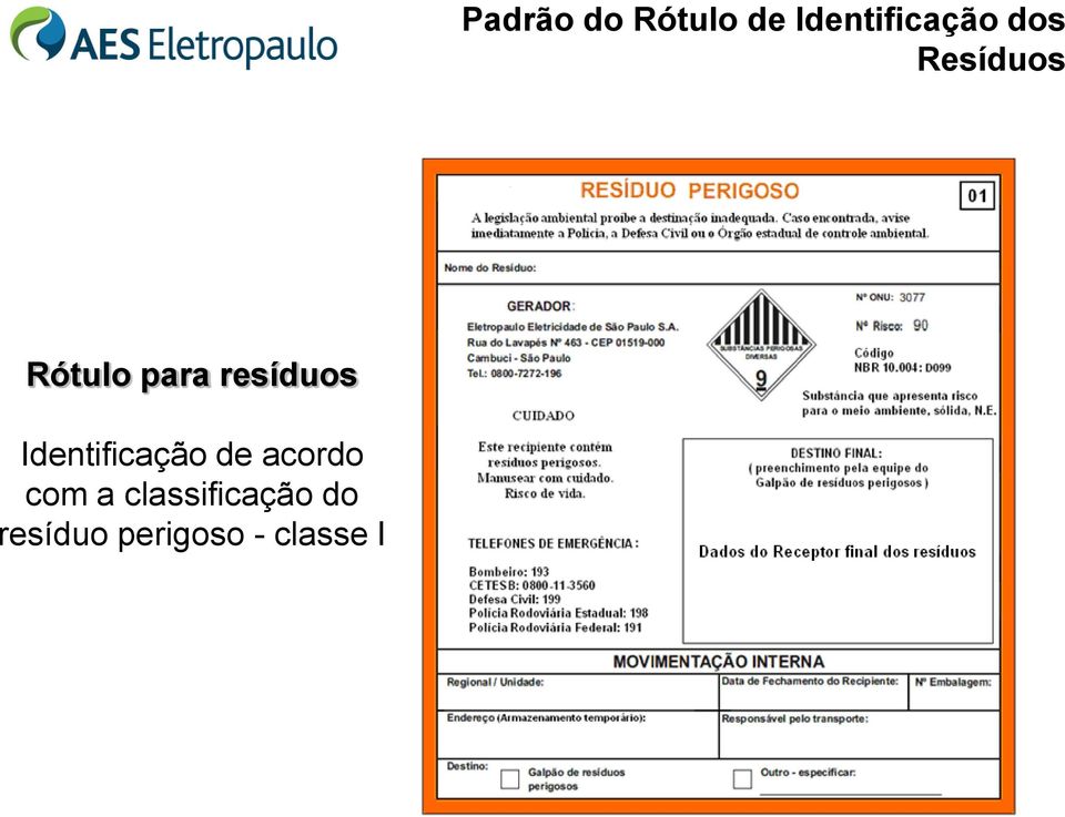 Identificação de acordo com a