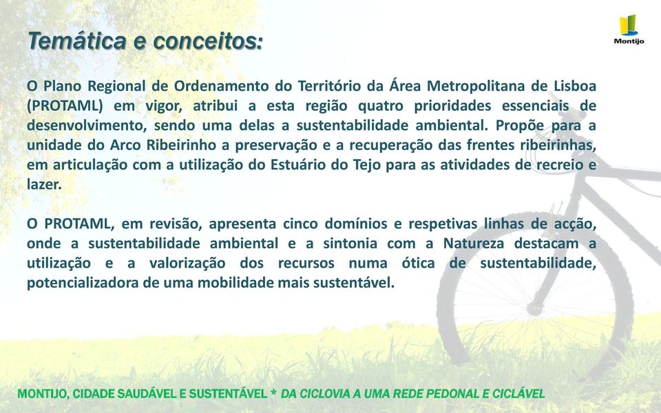 Propõe para a unidade do Arco Ribeirinho a preservação e a recuperação das frentes ribeirinhas, em articulação com a utilização do Estuário do Tejo para as atividades de