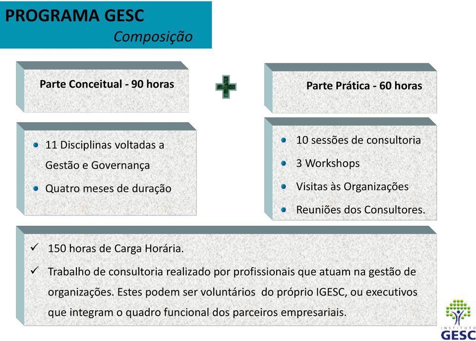 Consultores. 150 horas de Carga Horária.