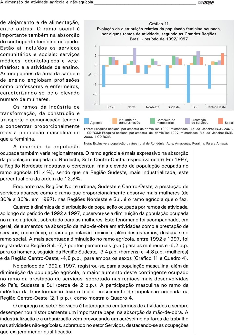 As ocupaçőes da área da saúde e de ensino englobam profissőes como professores e enfermeiros, caracterizando-se pelo elevado número de mulheres.