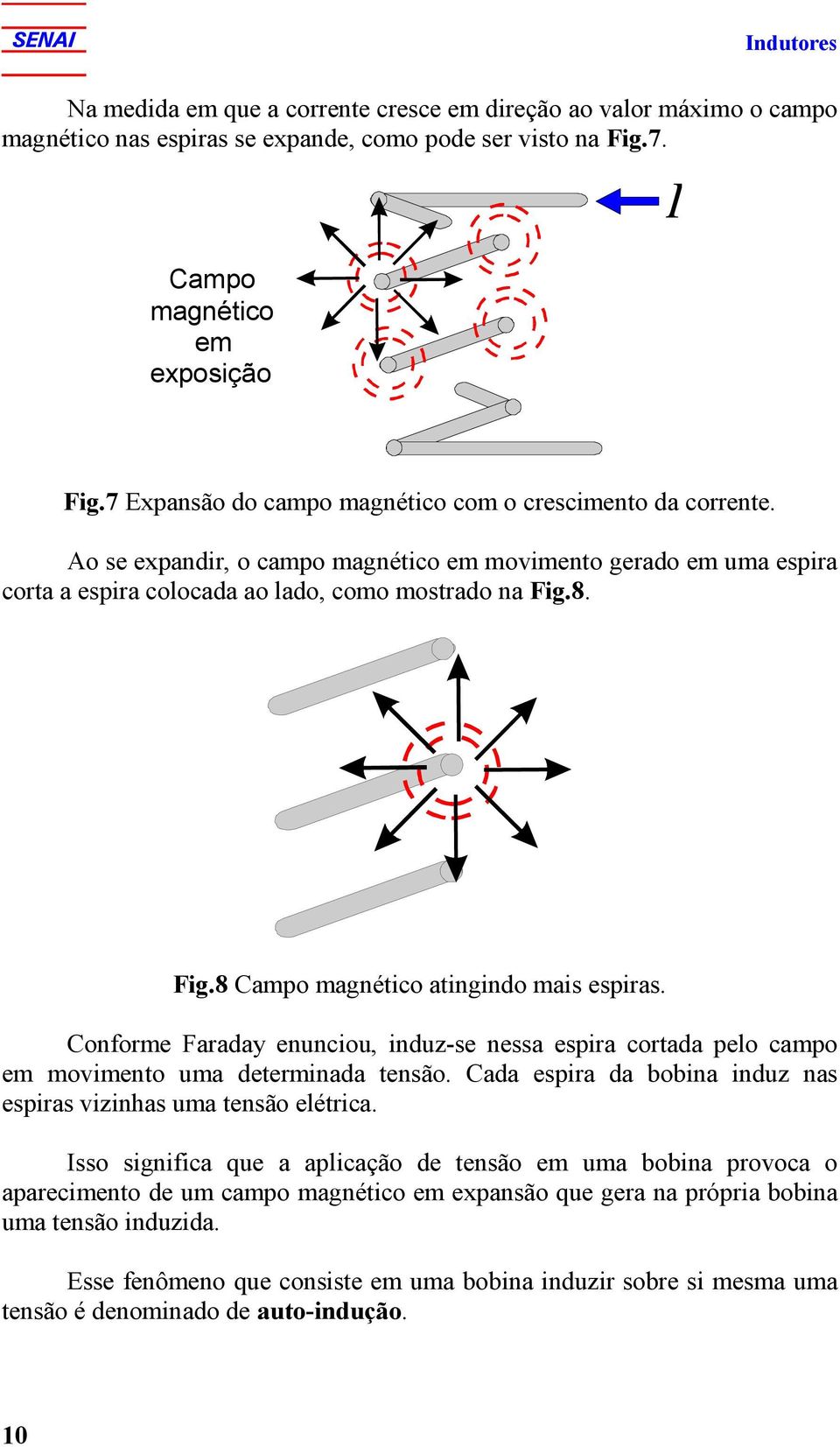 8. Fig.8 Campo magnético atingindo mais espiras. Conforme Faraday enunciou, induz-se nessa espira cortada pelo campo em movimento uma determinada tensão.