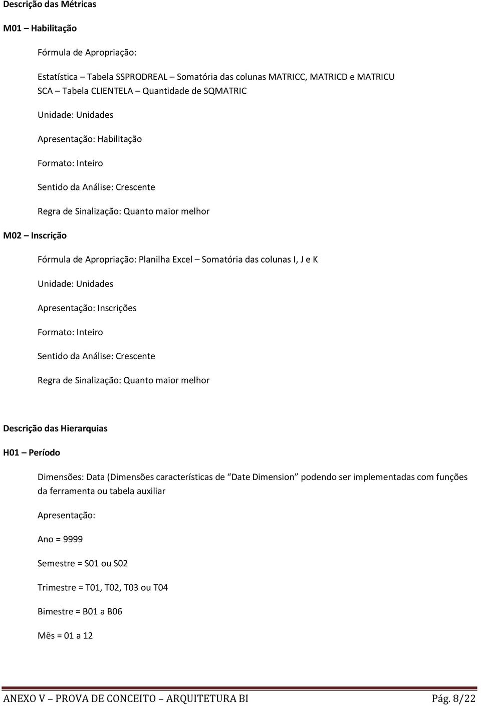 e K Unidade: Unidades Apresentação: Inscrições Formato: Inteiro Sentido da Análise: Crescente Regra de Sinalização: Quanto maior melhor Descrição das Hierarquias H01 Período Dimensões: Data