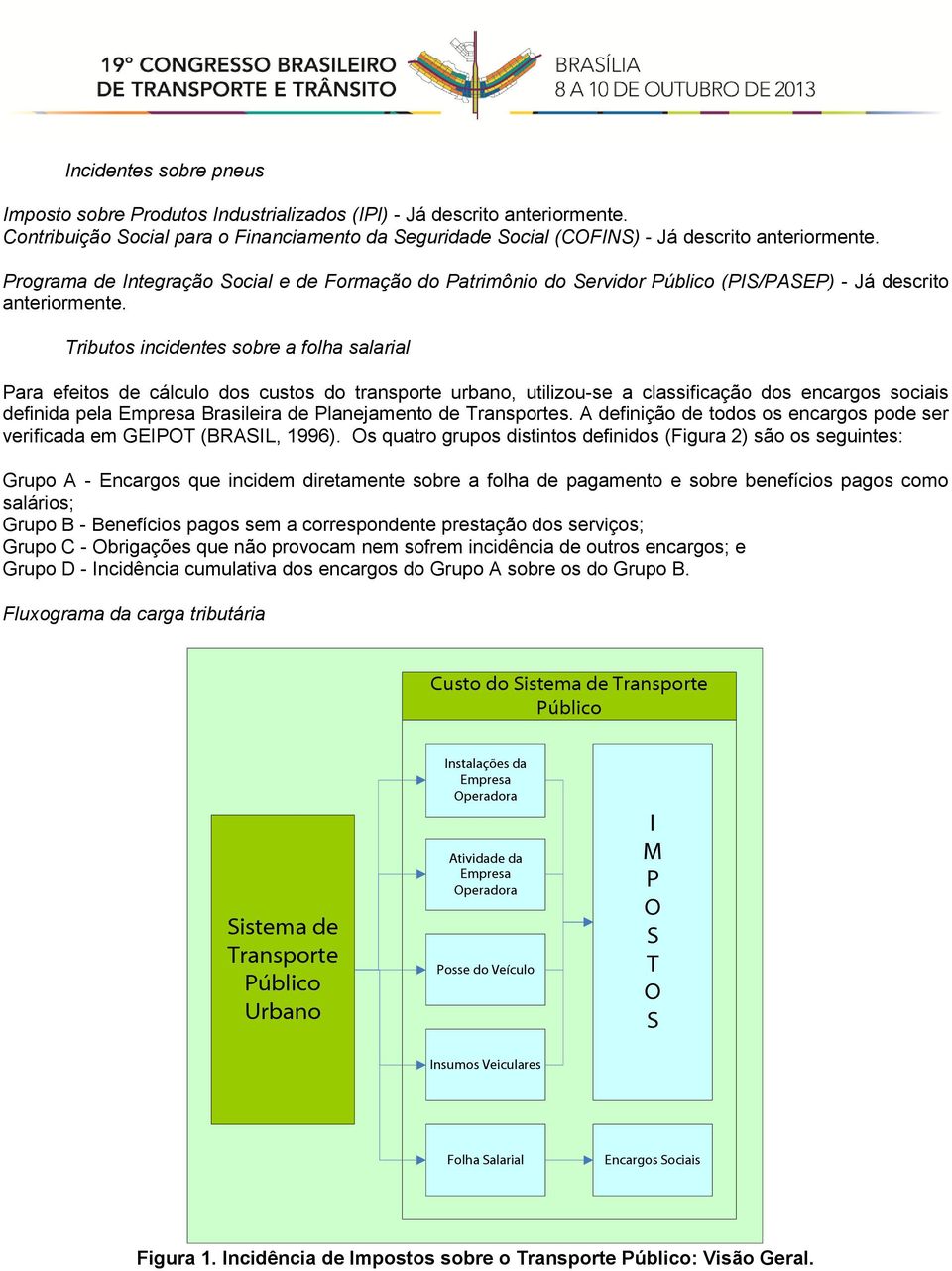 Tributos incidentes sobre a folha salarial Para efeitos de cálculo dos custos do transporte urbano, utilizou-se a classificação dos encargos sociais definida pela Empresa Brasileira de Planejamento