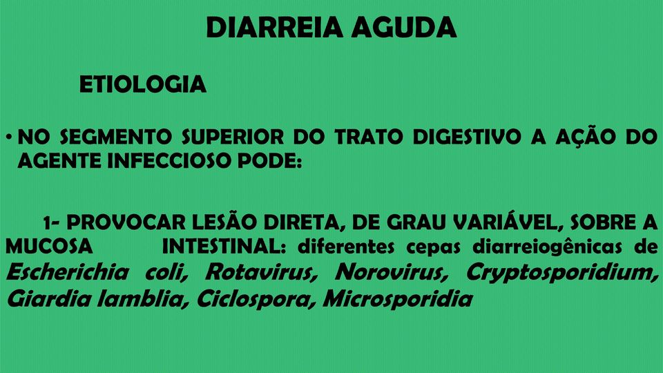 MUCOSA INTESTINAL: diferentes cepas diarreiogênicas de Escherichia coli,