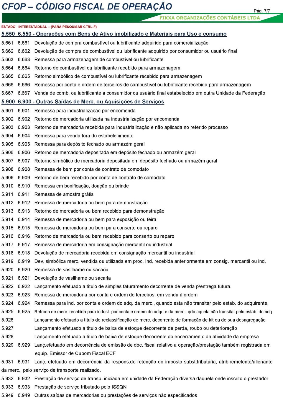 664 Retorno de combustível ou lubrificante recebido para armazenagem 5.665 6.665 Retorno simbólico de combustível ou lubrificante recebido para armazenagem 5.666 6.