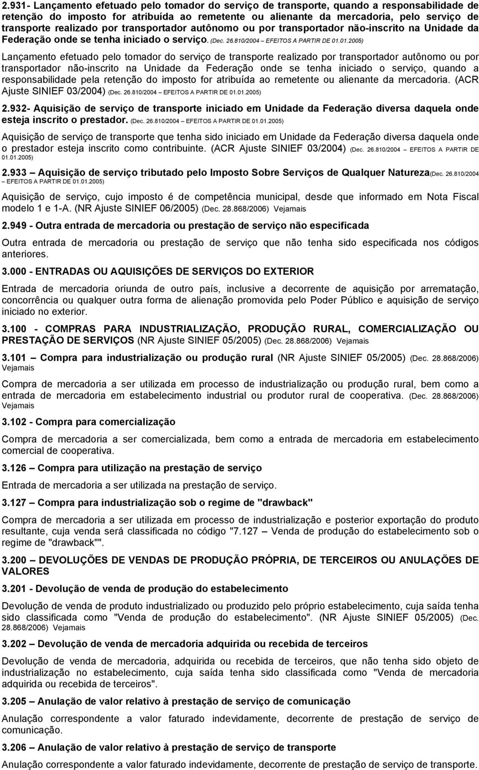 01.2005) Lançamento efetuado pelo tomador do serviço de transporte realizado por transportador autônomo ou por transportador não-inscrito na Unidade da Federação onde se tenha iniciado o serviço,