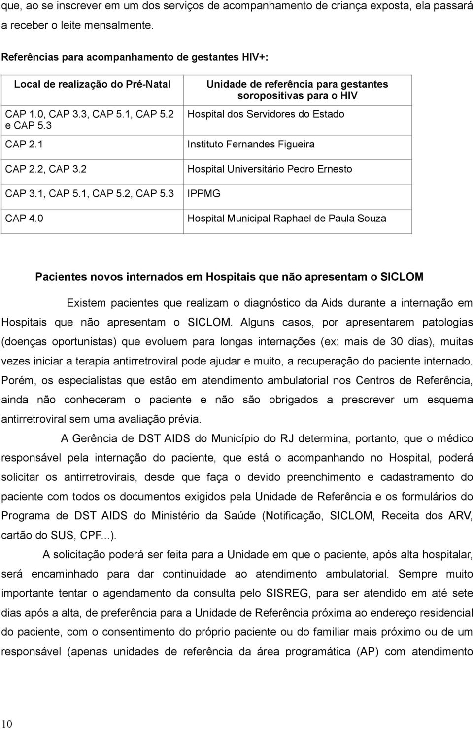 1 Unidade de referência para gestantes soropositivas para o HIV Hospital dos Servidores do Estado Instituto Fernandes Figueira CAP 2.2, CAP 3.2 CAP 3.1, CAP 5.1, CAP 5.2, CAP 5.