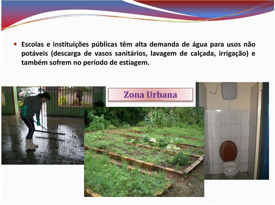vasos sanitários, lavagem de calçada, irrigação)