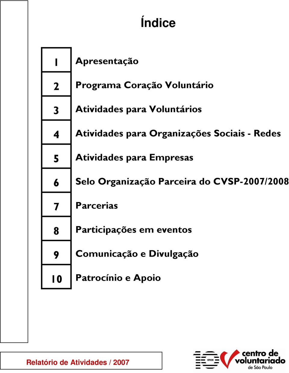 Atividades para Empresas Selo Organização Parceira do CVSP-2007/2008