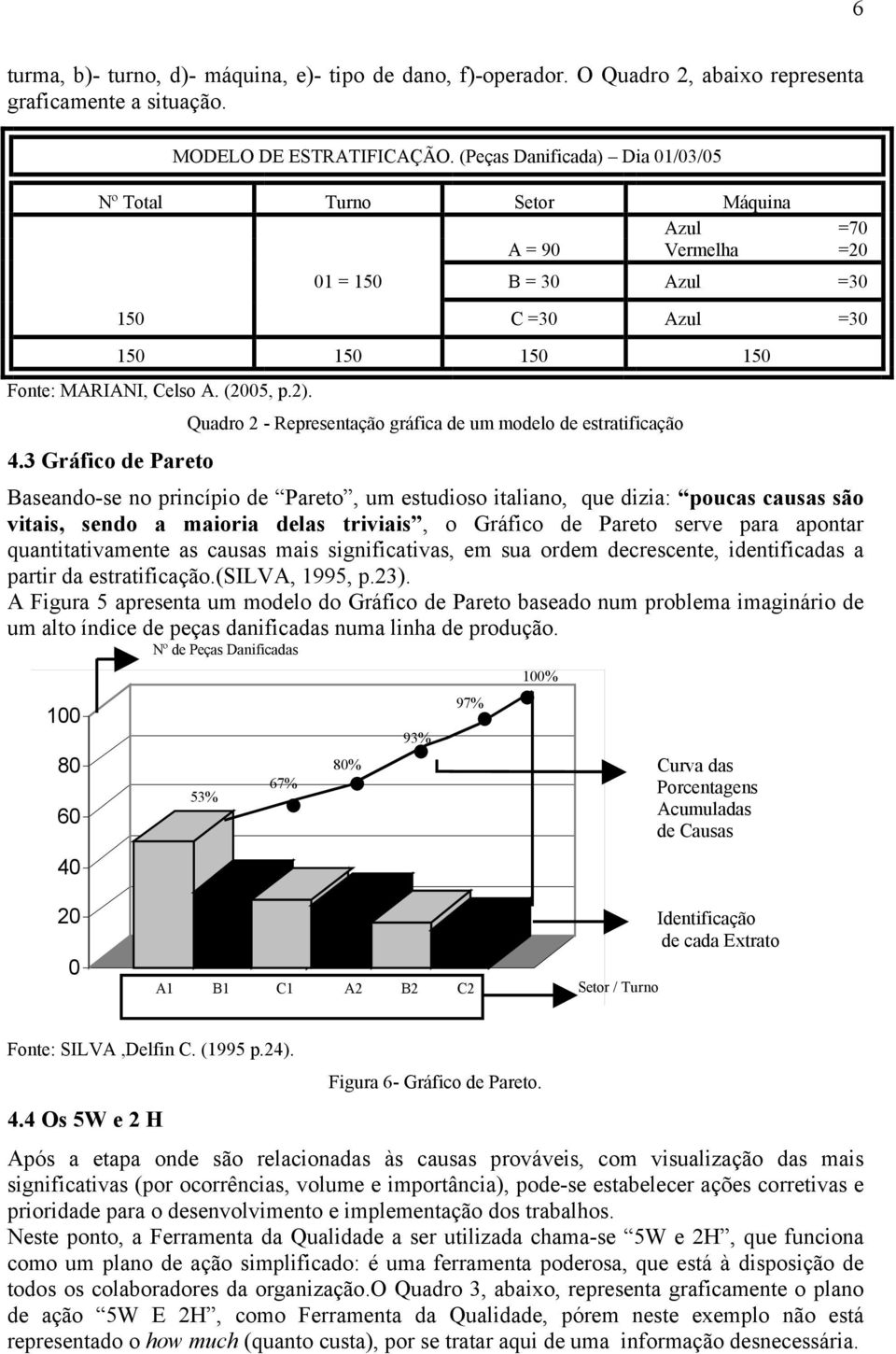 3 Gráfico de Pareto Quadro 2 - Representação gráfica de um modelo de estratificação Baseando-se no princípio de Pareto, um estudioso italiano, que dizia: poucas causas são vitais, sendo a maioria